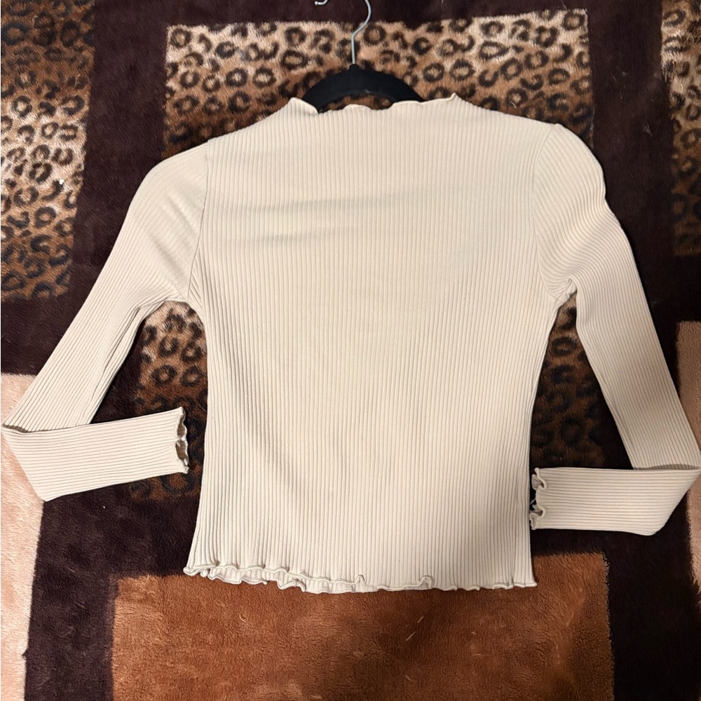 Cream Ribbed Long Sleeve Top